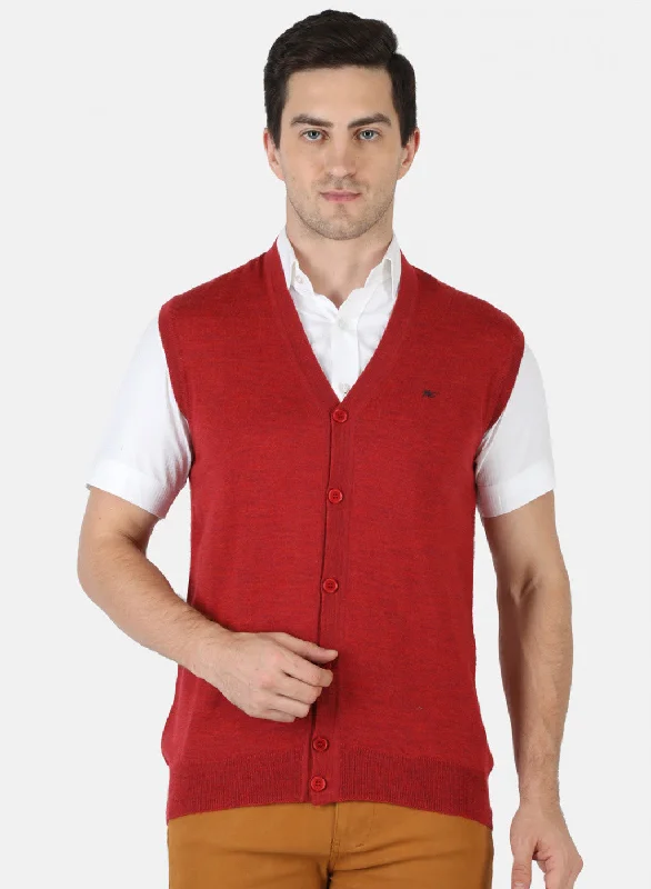 Men Red Solid Cardigan