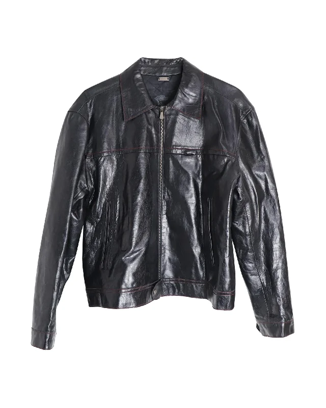 Black Leather Zipped Jacket