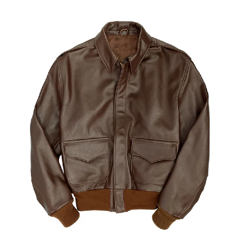 New Brown Sheepskin Leather A-2 Bomber Jacket For Men