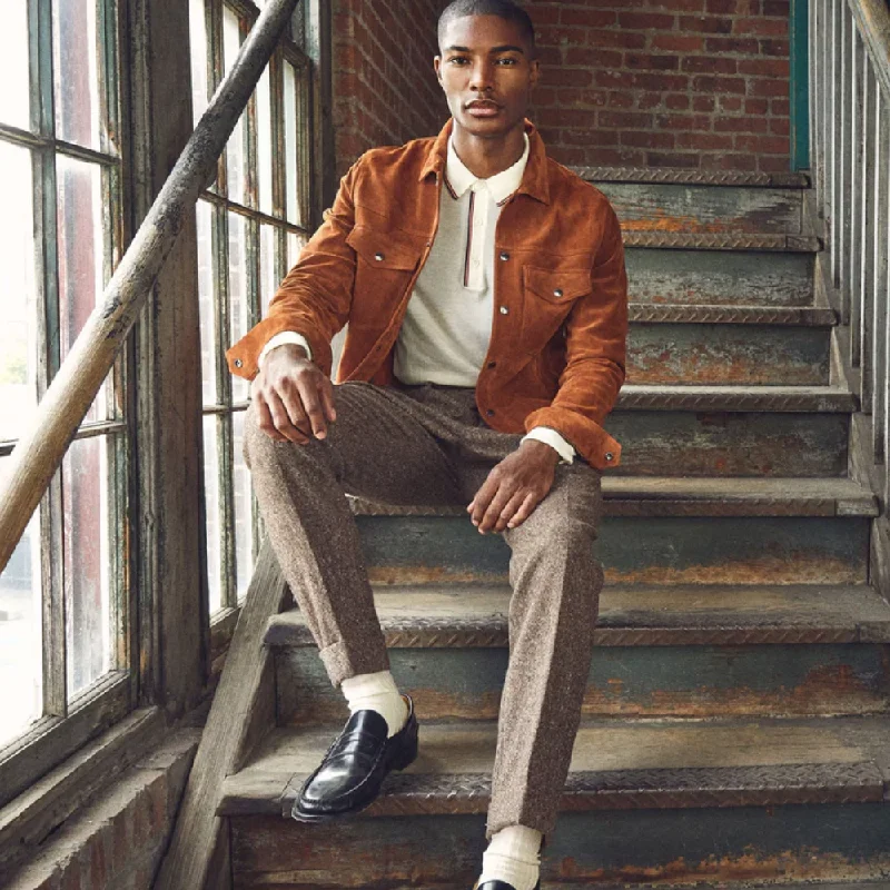 New Men’s Burnt Orange Suede Leather Biker Jacket