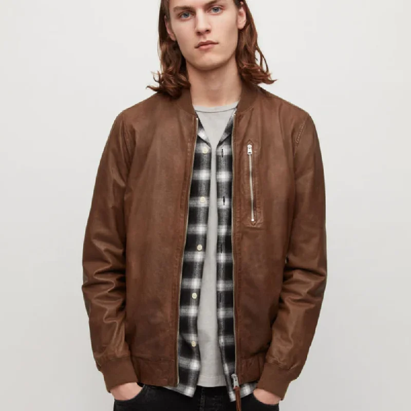 New Mens Brown Lambskin Leather Jacket