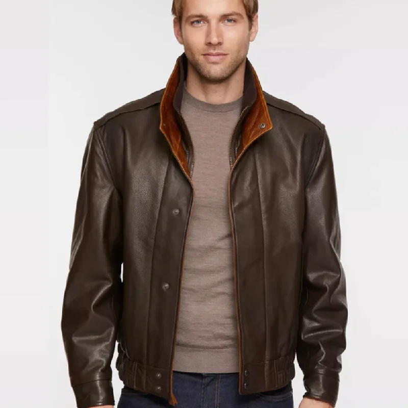 New Mens Pilot Brown Aviator Leather Jacket