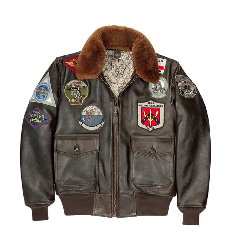 New Sheepskin Top Gun G-1 Leather Bomber Jacket With Two inside pockets