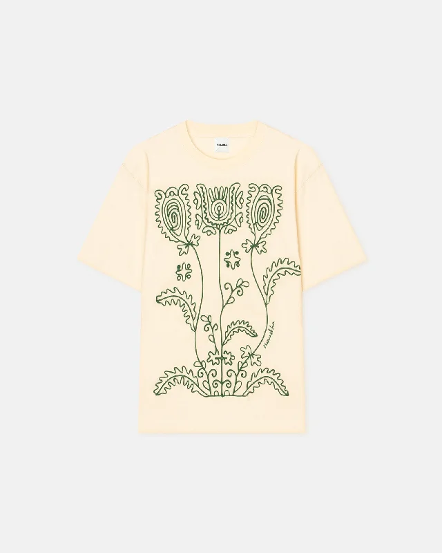 Wren - Embroidered Cotton-Jersey T-Shirt - Creme/Green