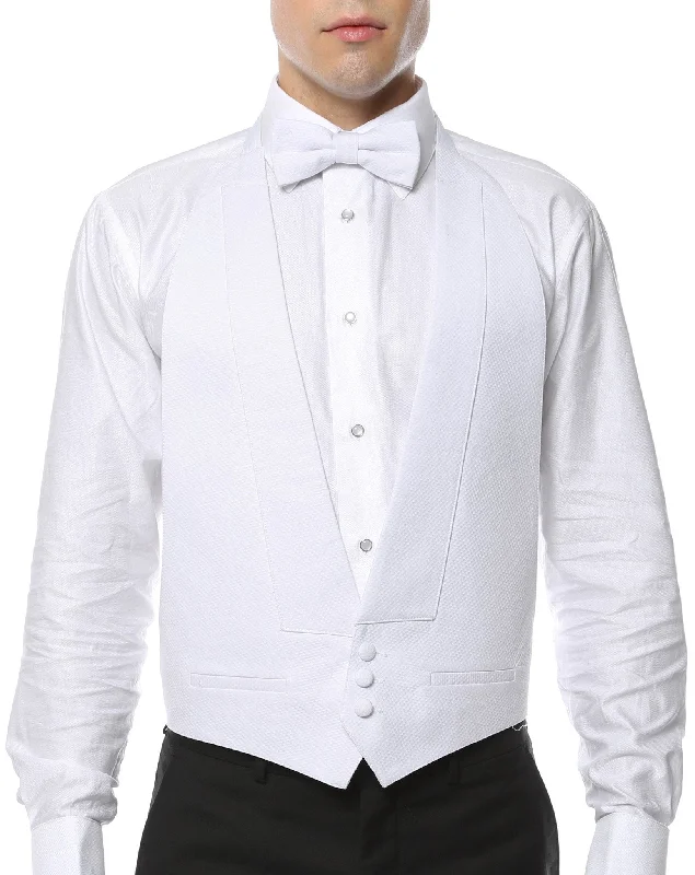 Premium White Cotton Backless Tuxedo Vest & Bow Tie