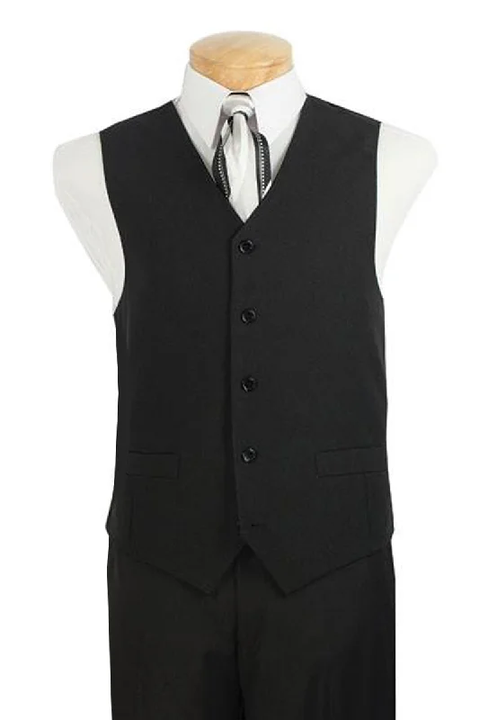 Single Breasted 5 Buttons Solid Color Vest - Black