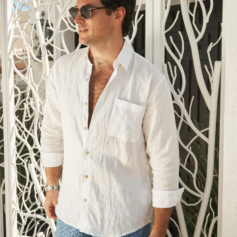 The Casa Blanca - Long Sleeve White Linen Shirt