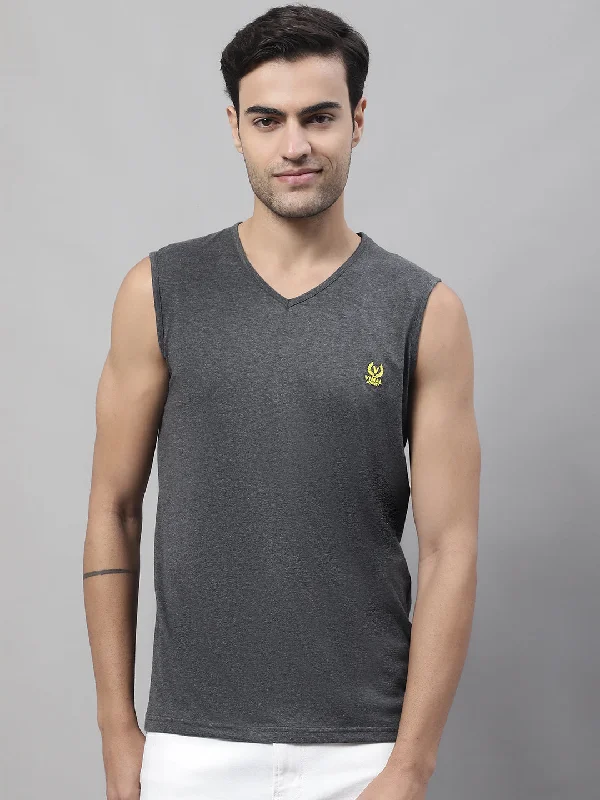 Vimal Jonney Regular Fit Cotton Solid Anthracite Gym Vest for Men