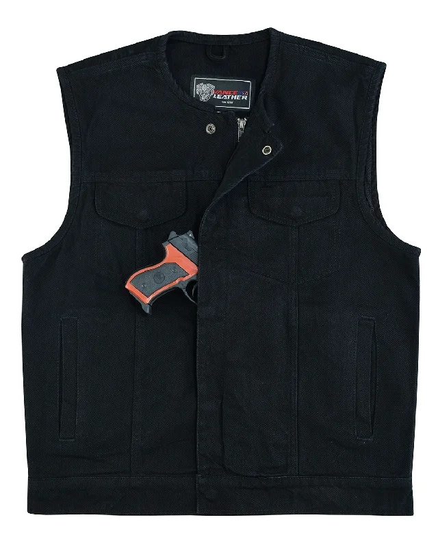 VB919BK Men's Black Denim Collarless Vest